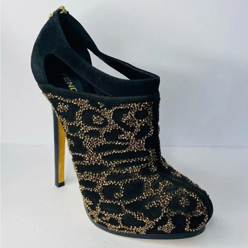 🛍️ Fendi Authentic Black and Gold Beaded Booties